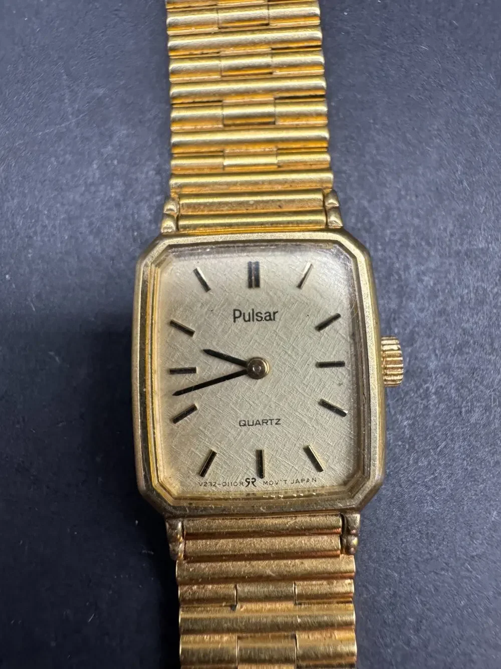 Vintage Pulsar Quartz Tank Watch Women's Gold Tone V232-5060 17mm Bracelet Band